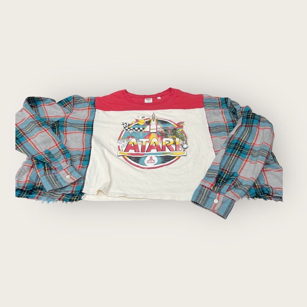 Reworked Upcycled Atari Retro Flannel Oversized Gamer Boho